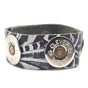 Leather Shotgun Shell Snap Bracelet‎ Gray Embossed Clever Mirage Western